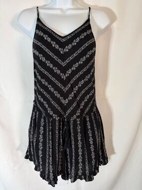 Black Floral Stripe Spaghetti Strap Romper